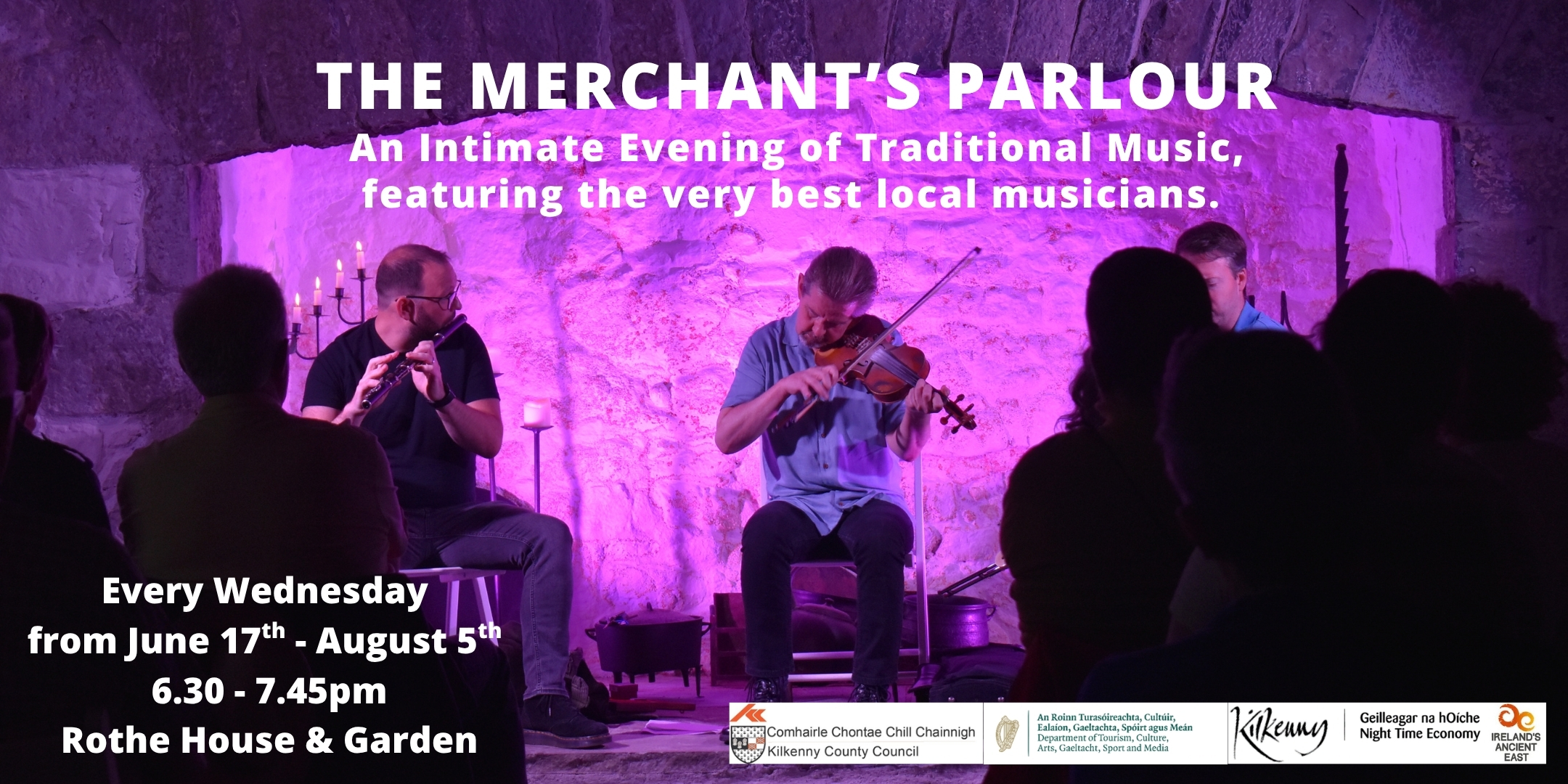 Poster for 2026 summer traditional Irish music concerts at Rothe House
