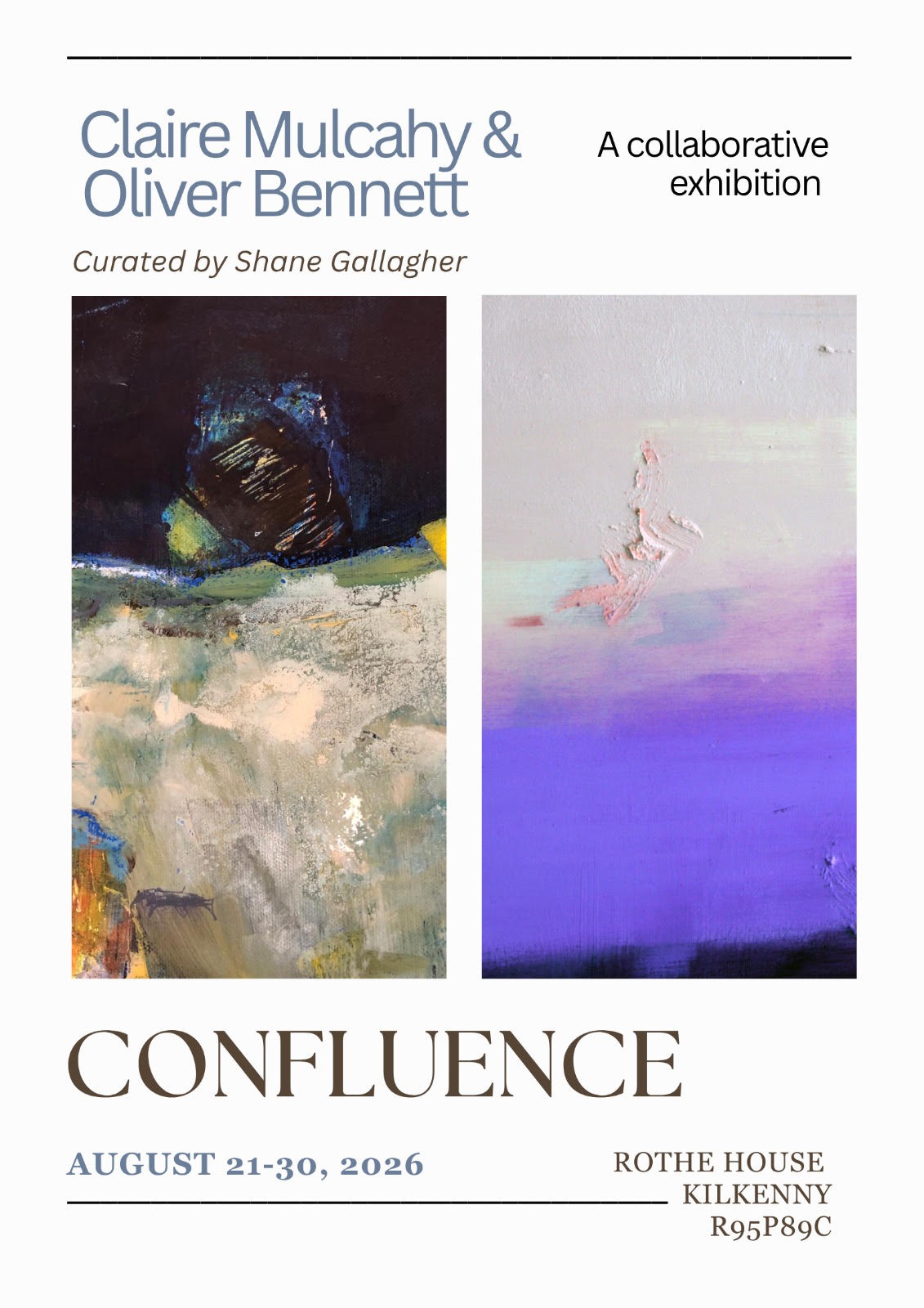Poster for exhibition entitled 'Confluence' taking place at Rothe House